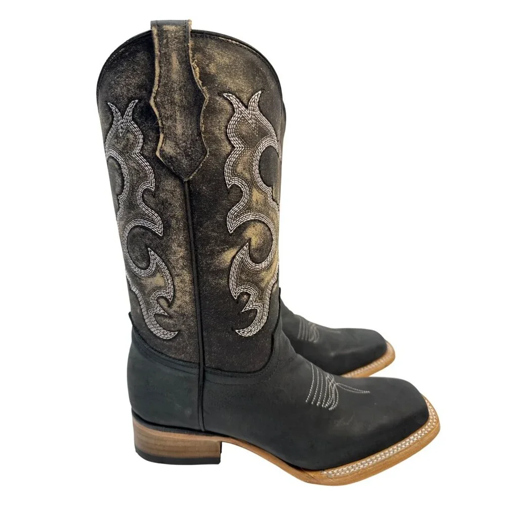 Circle G Unisex Kids Black Embroidered Western Boot Square‎ Toe ( J7111) Size 5